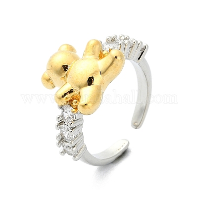 Стойка покрытие латунь микро паве кубический цирконий открытые манжеты кольца RJEW-C076-07E-G-1