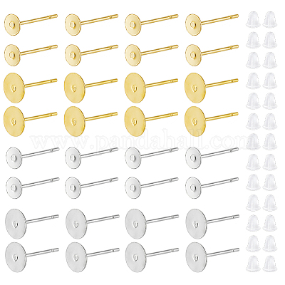 320 шт. 4 плоских круглых латунных серег-гвоздиков KK-UN0001-69-1