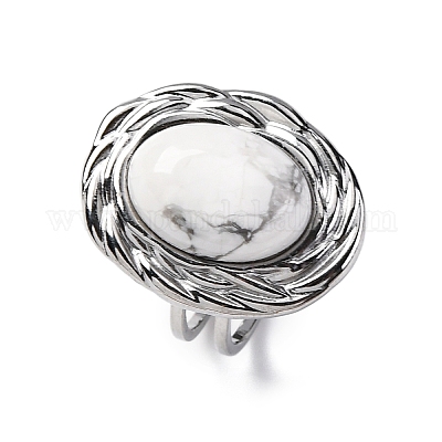 Овальные перстни из натурального говлита RJEW-M063-01P-10-1