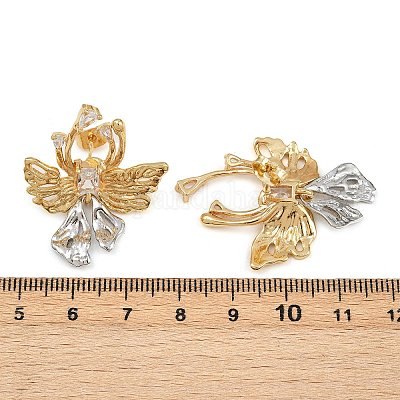 Серьги-гвоздики с бантом из латуни с микропаве из прозрачных кубических цирконий EJEW-P323-01G-1