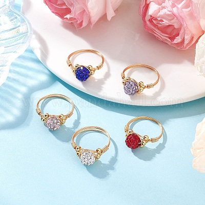 Кольца для женщин из полимерной глины ручной работы со стразами RJEW-JR00918-1