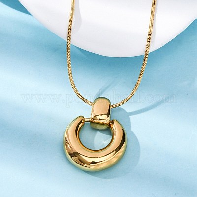 Ожерелья из нержавеющей стали 304 с подвеской в виде кольца и цепочки-змеи NJEW-U026-06G-1