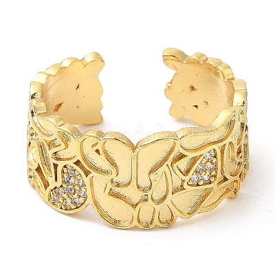 Покрытие стойки латунь паве прозрачный кубический цирконий открытые манжеты кольца RJEW-Q770-33G-1