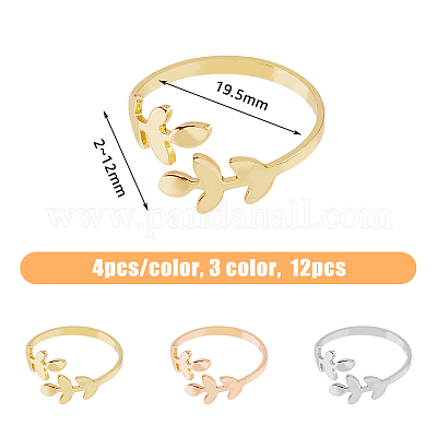 12 шт. 3-цветный набор колец-манжет в виде листовой ветки для женщин&nbsp;RJEW-HY0001-02-1