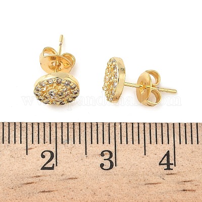 Круглые серьги-гвоздики из латуни с микропаве из прозрачных кубических цирконий EJEW-Z144-14G-1