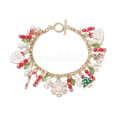 Браслеты с подвесками из эмали из сплава с рождественской тематикой BJEW-TA00651-1