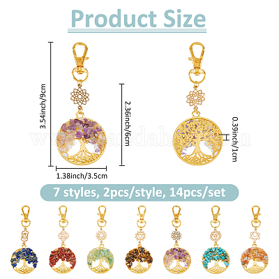 14 шт. 7 цвета чакра натуральные и синтетические драгоценные камни бусины и сплав древо жизни подвеска украшения HJEW-FH00151-1