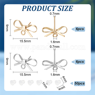 12 шт. 2-цветная фурнитура для сережек-гвоздиков с бантом из латуни KK-BC0013-31-1