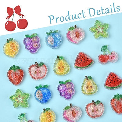 20 шт. 10 стиля вишня/груша/лимон/виноград/черника/персик/яблоко/арбуз/фрукты прозрачная эпоксидная смола декоден кабошоны RESI-FS0001-93-1