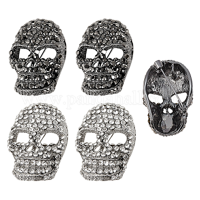 4 шт. 2-х цветные броши из цинкового сплава со стразами в виде черепа для одежды рюкзака JEWB-PH0001-38-1