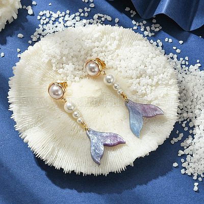 レジンピアス マーメイドピアス パールピアス クリアピアス シェルパール＆セルロースアセテート（レジン）ダングルスタッドピアス