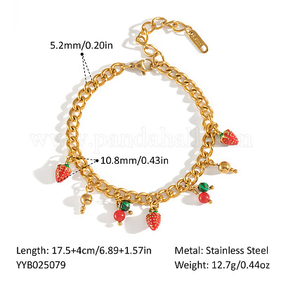Браслеты с подвесками из нержавеющей стали 304 с эмалью в виде фруктов и красной клубники DU8784-2-1