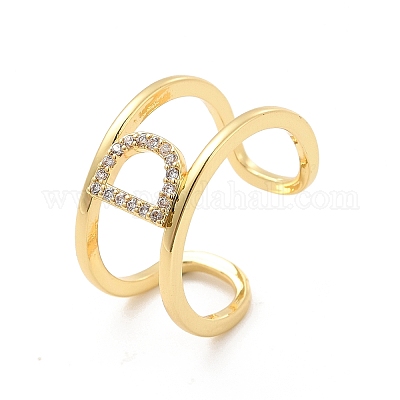 Кольцо-манжета с открытой буквой из прозрачного кубического циркония RJEW-A012-01G-D-1