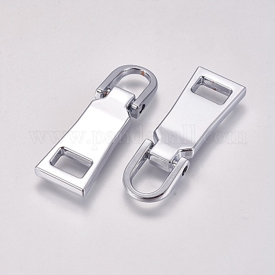 PU Leather Zipper Puller, Garment Accessories, with Alloy Findings,  Trapezoid, Gunmetal, Black, 40x12x3.5mm, Hole: 5x7mm