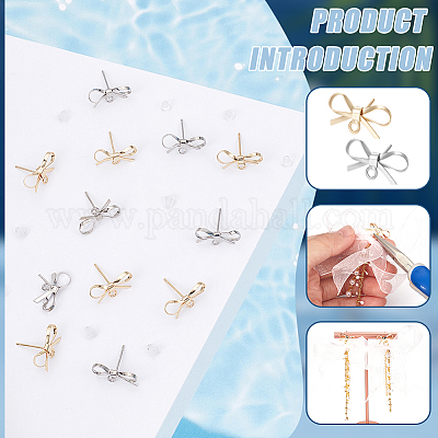 12 шт. 2-цветная фурнитура для сережек-гвоздиков с бантом из латуни KK-BC0013-31-1