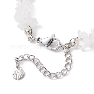 Браслеты из круглых бусин из натурального кварцевого кристалла и стеклянных ракушек BJEW-JB12303-01-1