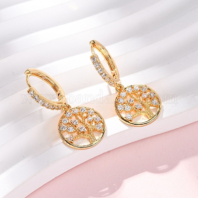 Серьги-кольца из латуни с микропаве из прозрачных кубических цирконий EJEW-F384-01G-1