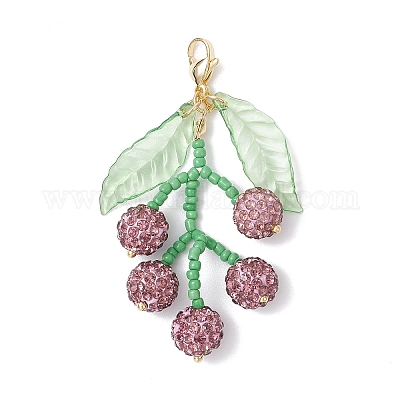 Подвеска в виде фруктов из стеклянных бусин и полимерной глины со стразами HJEW-TA00385-04-1