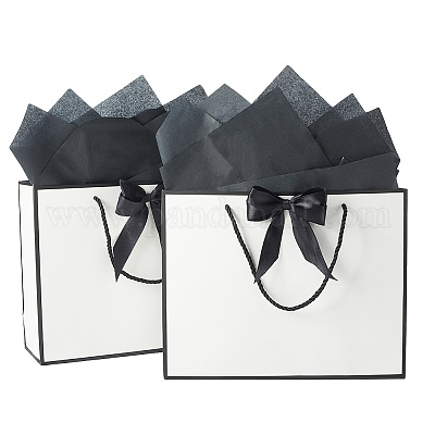 2 шт. прямоугольные бумажные подарочные пакеты с ручками для хранения и лентами ABAG-SP0001-05E-1