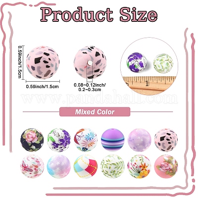 36 шт. 6 стиля круглых фокальных бусин из пищевого экологически чистого силикона&nbsp;SIL-YW0002-33A-1