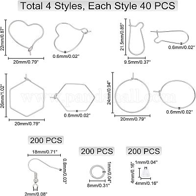 720 шт. 7 стиля фурнитуры для сережек-колец из нержавеющей стали 304 STAS-UN0024-36-1