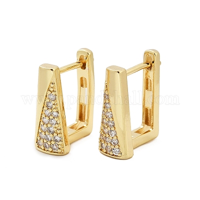 Прямоугольные серьги-кольца из латуни с микропаве из прозрачных кубических цирконий EJEW-L299-07G-1