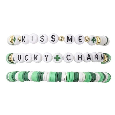 3 шт. эластичных браслетов из полимерной глины и акриловых бусин ручной работы для женщин BJEW-JB12729-1