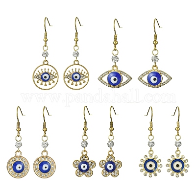 Серьги-подвески из сплава эмали сглаза с кристаллами и стразами EJEW-JE05387-1