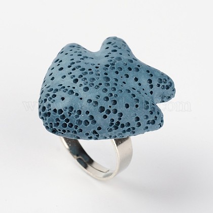 調整可能な魚の溶岩岩の宝石用原石の指輪 プラチナメッキ真鍮パーツ スチールブルー 19mmの通販 Jp Pandahall Com