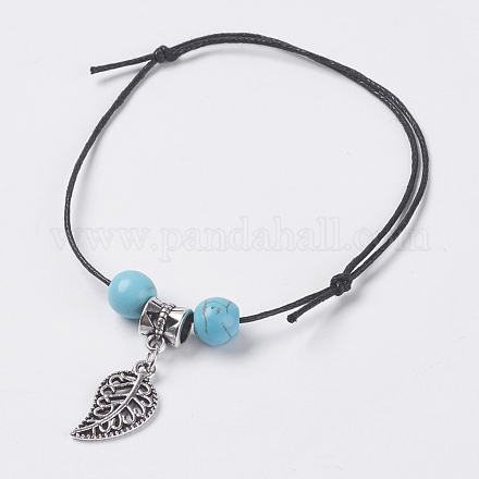 Synthetic Turquoise Bead Charm Bracelets BJEW-JB03567-01-1