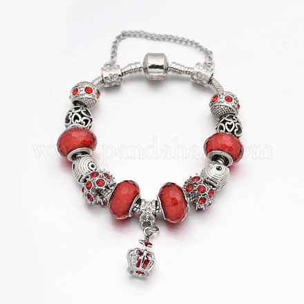 Alliage de couronne strass émail européens bracelets de perles BJEW-I182-02B-1