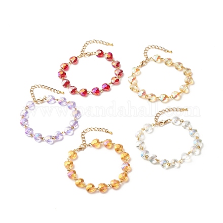 Bracelet en perles de verre coeur étincelant pour fille femme BJEW-JB07177-1