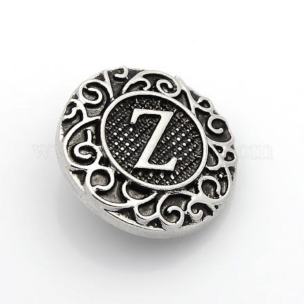 Boutons à pression de bijoux de lettre d'émail d'alliage de zinc de ton argent antique SNAP-N010-86Z-NR-1