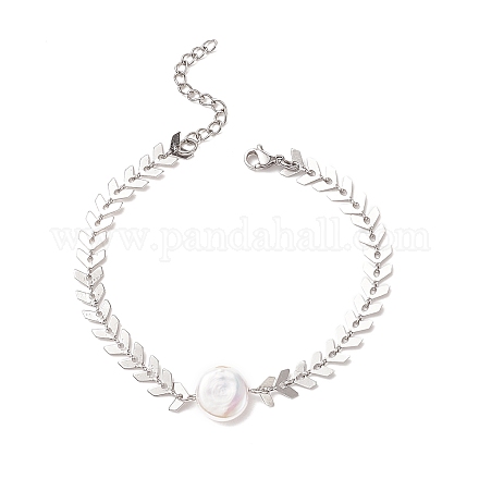 Bracelet à maillons en perles naturelles avec 304 chaines épis en acier inoxydable pour femme BJEW-TA00214-1