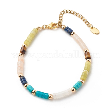 Bracelet en perles de disque de pierres précieuses mélangées naturelles et synthétiques BJEW-JB08530-1