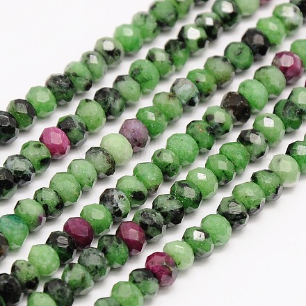 Rubis naturel teint en rangs de perles rondelles de zoisite G-N0082-F5x4mm-04-1