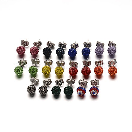 Polymer Clay Rhinestone Ball Stud Earrings EJEW-F0083-02-1