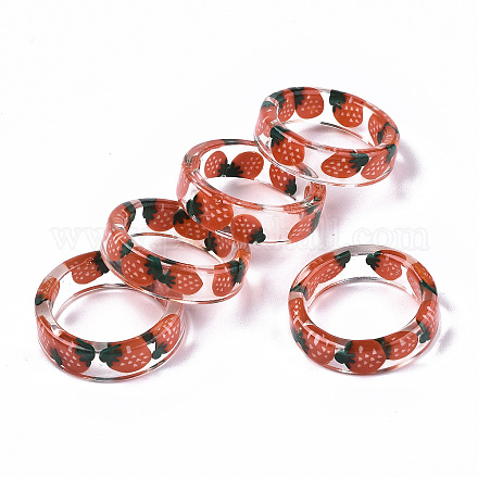透明エポキシ樹脂フィンガー指輪  苺  レッド  usサイズ6 1/4(16.5mm) RJEW-S047-001B-1