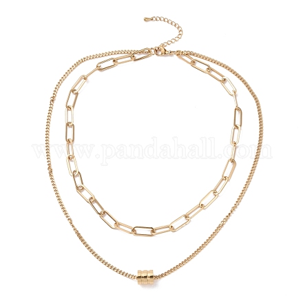 Vacuum Plating 304 Stainless Steel Double Chains Multi Layered Necklace with Column Beaded for Women STAS-E155-11G-1