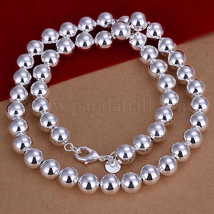 Popular Silver Color Plated Brass Round Ball Beaded Necklaces NJEW-BB12698-10-1