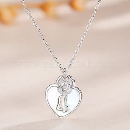 Candado y llave maestra 925 collar con colgante de plata esterlina para niña mujer NJEW-BB44492-B-1