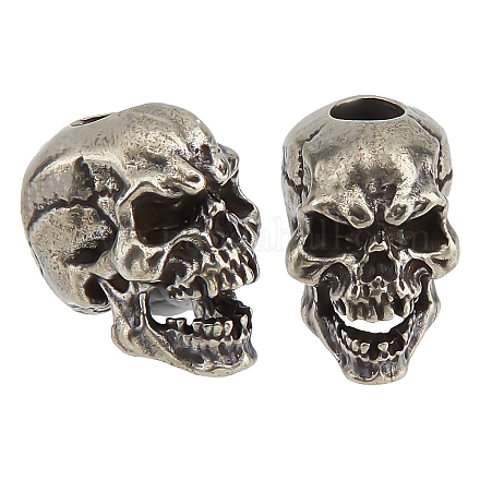 SUPERFINDINGS 2PCS Skull Sword Lanyard Bead EDC Charm Bead Brass European Beads Antique Silver Large Hole Beads Paracord Cord Tool Bead 19x13x17mm for Keychain Bracelet Accessories KK-FH0004-60A-1