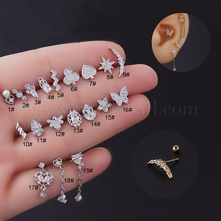 Серьги-клеверы с микропаве из латуни и прозрачными кубическими цирконами WGFE0B0-18-1