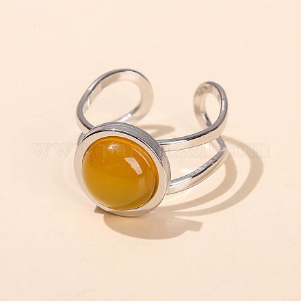Кольца-манжеты из нержавеющей стали 304 и натурального желтого агата FS-WGDE3F0-13-1