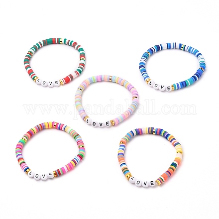 Polymer Clay Heishi Beads Stretch Bracelets BJEW-JB05710-1