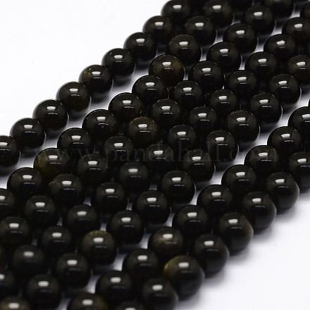 Natural Golden Sheen Obsidian Beads Strands G-F364-08-4mm-1