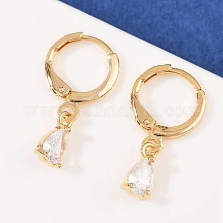 Серьги-кольца в форме слезы с микропаве из кубического циркония из латуни EJEW-K309-18G-01-1