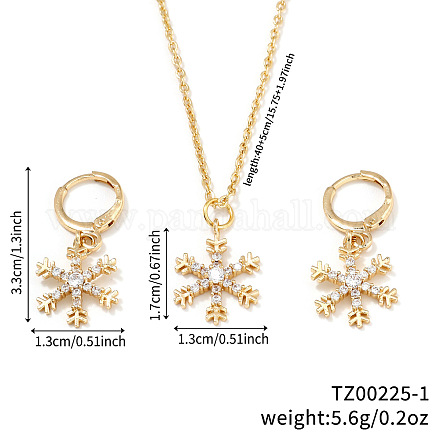 Элегантные серьги-кольца и ожерелья с подвесками из латуни с микропаве из прозрачных кубических цирконий в форме снежинки для женщин ET8021-1-1