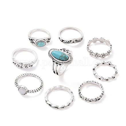 Synthetic Turquoise Finger Rings Set AJEW-PW0005-01A-1