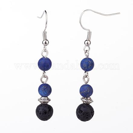 Frosted Dyed Natural Lapis Lazuli Dangle Earrings EJEW-JE02456-01-1